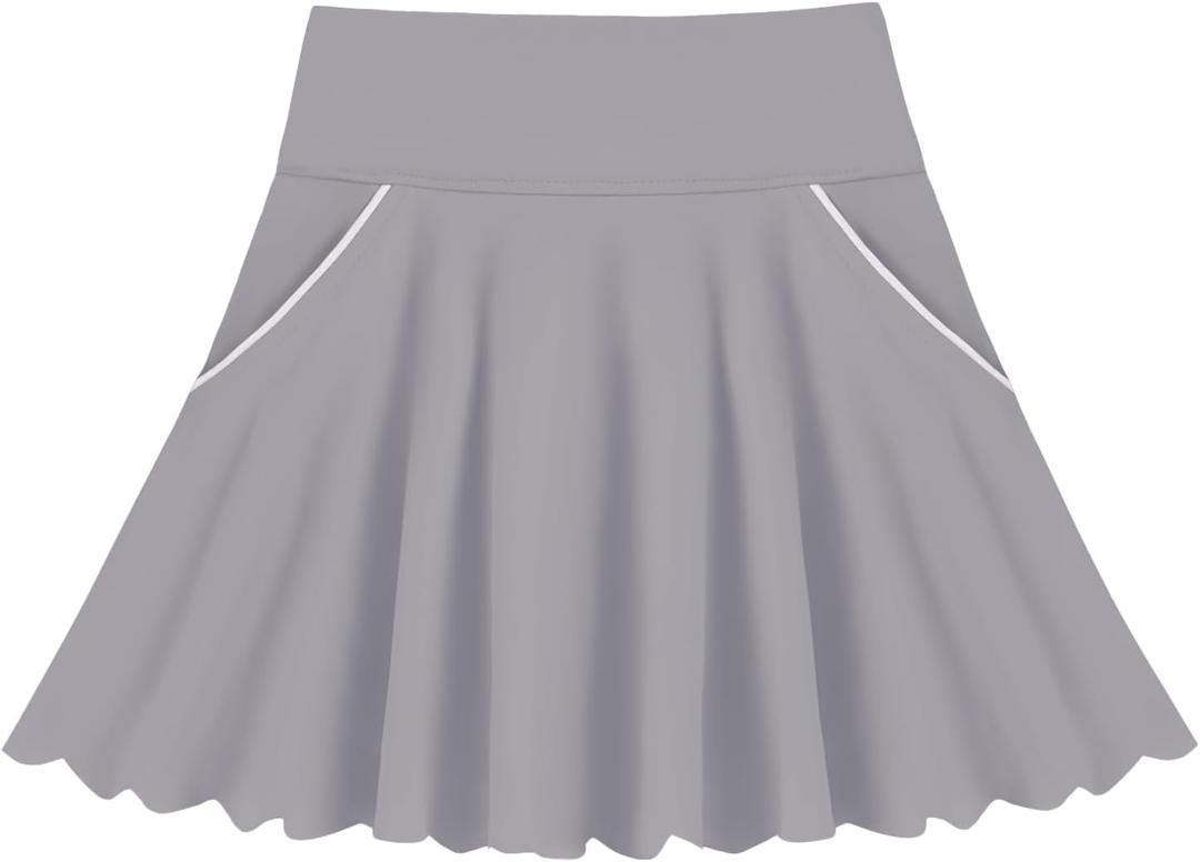 Toddler Girl Skirts with Shorts and Pockets Athletic Shorts Skirts for Girl A Line Scalloped Tennis Skater Skorts (Pink)