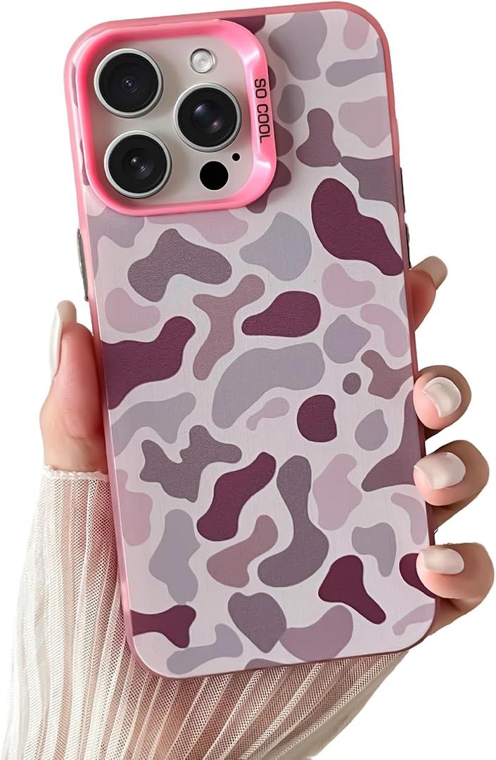Skyseaco for iPhone 14 Pro Max Case, Cool Camo Pattern Phone Case Vintage Camouflage Shockproof Protective Cover for Women Girls Men Boys Teens, Pink