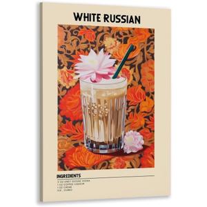 GyXzodonti White Russian Cocktail posters retro cocktail wall art Cocktail Drink Wall Decor Vintage bar cart decor Kitchen Home Bar Cart Club Decor Canvas Print 16x24inch Framed (16L" x 24W")