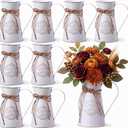 8 Pcs Metal Pitcher Jug Vase for Flower Farmhouse Rustic Milk Can 7. 87 Inch Flower Vintage Vase Pitcher Decor Kitchen Bathroom Decor for Home (White)