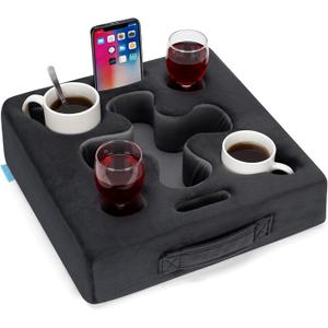 Couch Cup Holder-Sofa Cup Holder Pillow Tray Caddy Cupholder Hearted for Bed, Rv, Tv, Car, Man Cave, Backseat for Remote, Drinks, Snacks (Square-Grey) (Dark Grey)