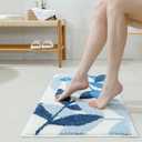 Gibelle Blue Bathroom Rug, Non-Slip Strong Water Absorbent Plush Microfiber Bath Mat, Machine Washable Small Floor Mat, Cute Leaves Bathmat Indoor Doormat, 18"x26"
