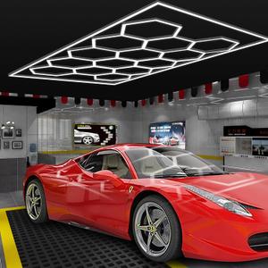 MODERN Hexagon Lights: 14 Grid Systems Honeycomb Light With Rectangle Frame, 86400LM 720W 6500K for Garage, Car Detailing Workshop and Exhibition Hall
