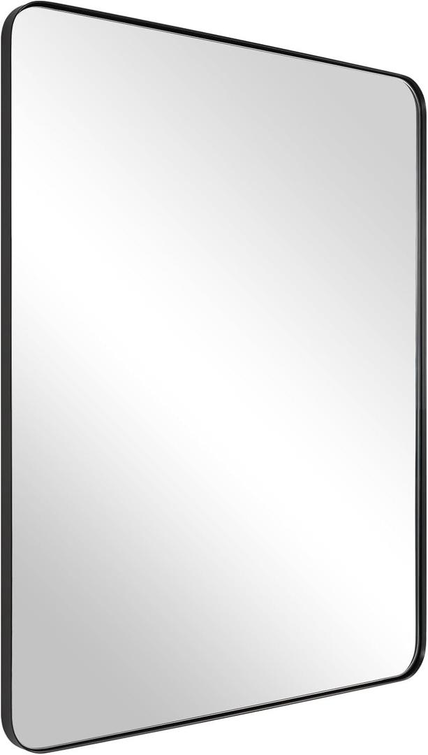 ANDY STAR Wall Mirror for Bathroom, 24x36 Inch Black Bathroom Mirror, Stainless Steel Metal Frame with Rounded Corner, Rectangle Glass Panel Wall Mounted Mirror Decorative for Bathroom
