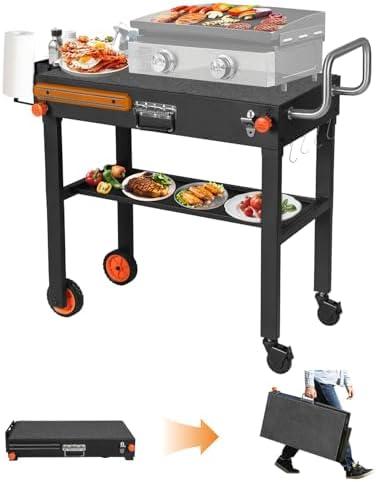 LKVHV Portable Outdoor Grill Table, Blackstone Grill Stand Solid and Sturdy 31"W x 17"D, Movable Kitchen Cooking Prep BBQ Cart with Wheels, Folding Cart for Ninja, Blackstone Griddle 17"/22" etc