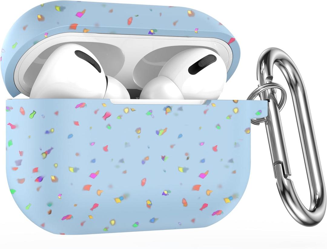 W-RARA Airpods pro 2nd Generation Case, Confetti Flakes Soft Silicone Protective Cover Compatible with Apple Airpods Pro 2nd & 1st Charging Case Cover with Keychain, Made from Recycled Materials (Light Blue)