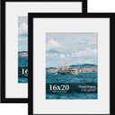 16x20 Picture Frame Set of 2, Wood Frame with Real Glass, Wide Border, 16X20 in