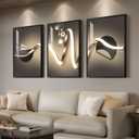 Large Framed Modern Luxury Black and Gold Abstract Wall Art for Living Room, 3 Piece Contemporary Elegant Prints Paintings, Geometric Pictures for Bedroom Entryway Home Office Wall Decor 24x36 In, 24" W x 36" H x 3Pcs