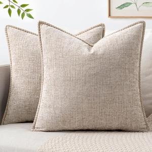 MIULEE Pack of 2 Couch Throw Pillow Covers 18x18 Inch Taupe Farmhouse Decorative Pillow Covers with Stitched Edge Tan Soft Chenille Solid Dyed Pillow Covers for Sofa Bed Living Room