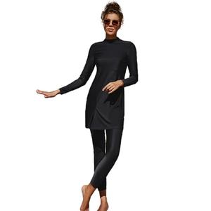 SJTYDX Muslim Swimsuits for Women Islamic Modest Swimwear Long Sleeve Burkini Full Cover Beachwear Modesty Bathing Suit Black