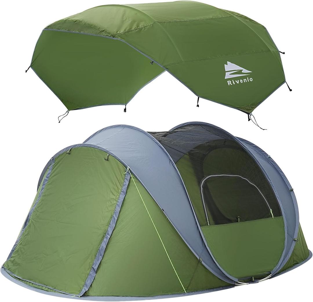 4/6 Person Easy Pop Up Tent, Waterproof, Automatic Setup,2 Doors-Instant Family Tents for Camping, Hiking & Traveling (Green)
