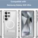 Hiooloon for Samsung Galaxy S25 Ultra Magnetic Case Clear Compatible with MagSafe, Built-in 2-Way Kickstand [Horizontal & Vertical Stand] Crystal Clear Slim Fit Rugged Cover (Clear)