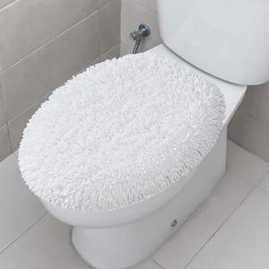 Bathroom Toilet Lid Cover, Ultra Soft Plush Seat Covers, Fluffy Absorbent, 19x21 Inches, Standard Toilet Lids for Bathroom Machine Wash & Dry, White