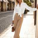 Astylish Womens Bow Tie Neck Tops 2026 Long Sleeve Trendy Business Work Blouses Elegant Dressy Casual Shirts (White, M)