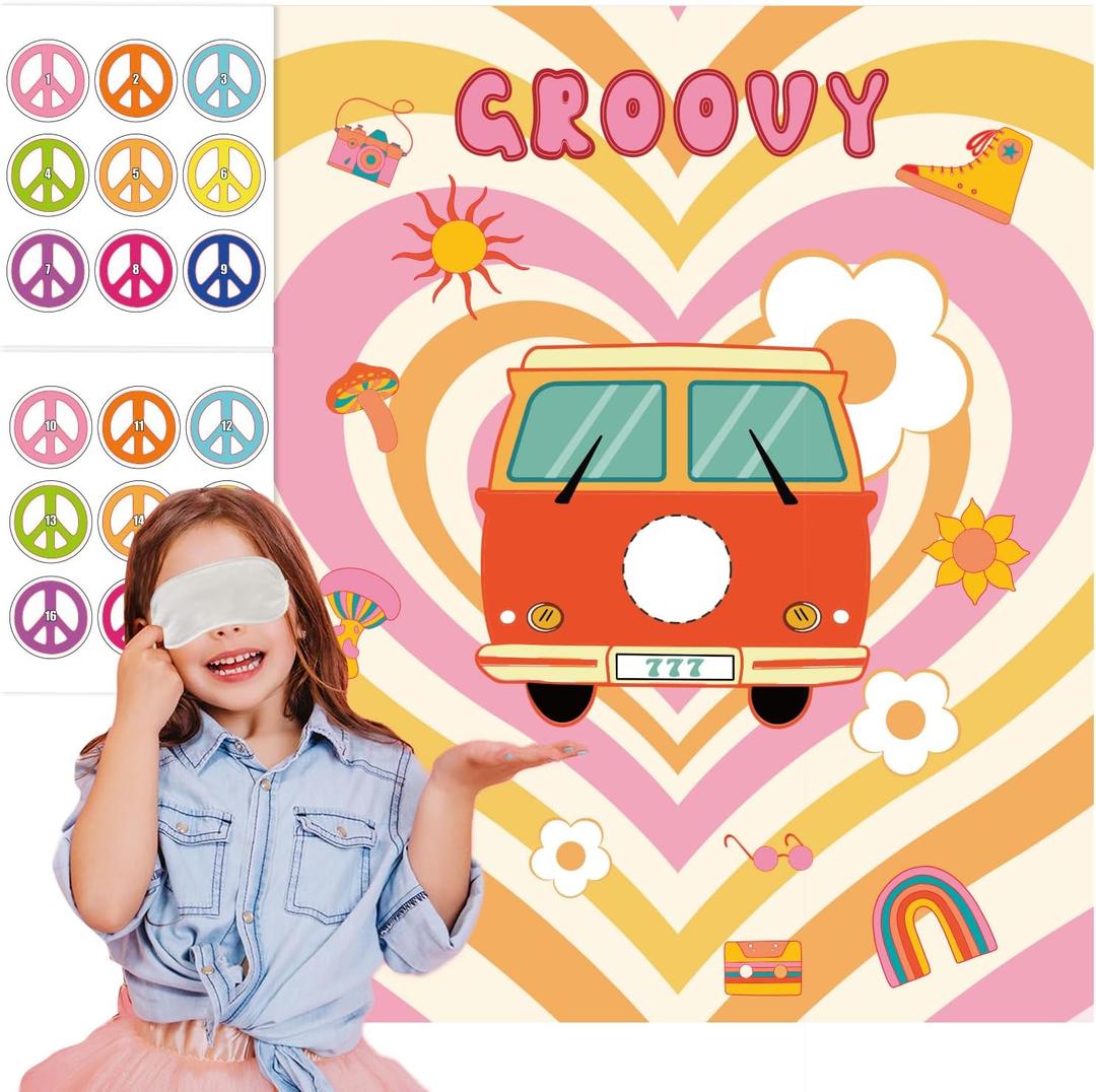 Groovy Hippie Party Games Pin The Peace Sign on The Hippie Van Game for Groovy Peace Out Hippie Themed Party Decorations Favors Supplies