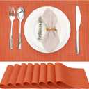 Myir JUN Placemats Set of 8, Vinyl Woven Placemats Place Mats Indoor Set of 8 Washable Table Mats Non-Slip Place mats for Dining Table (Orange, Set of 8)