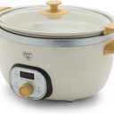 GreenLife 6 QT Ceramic Non Stick Slow Cooker, PFAS-Free Programmable Removable Pot for Family Meals, Sear on Stovetop Keep Warm, Digital Timer, Dishwasher Safe Glass Lid & Crock, Cream