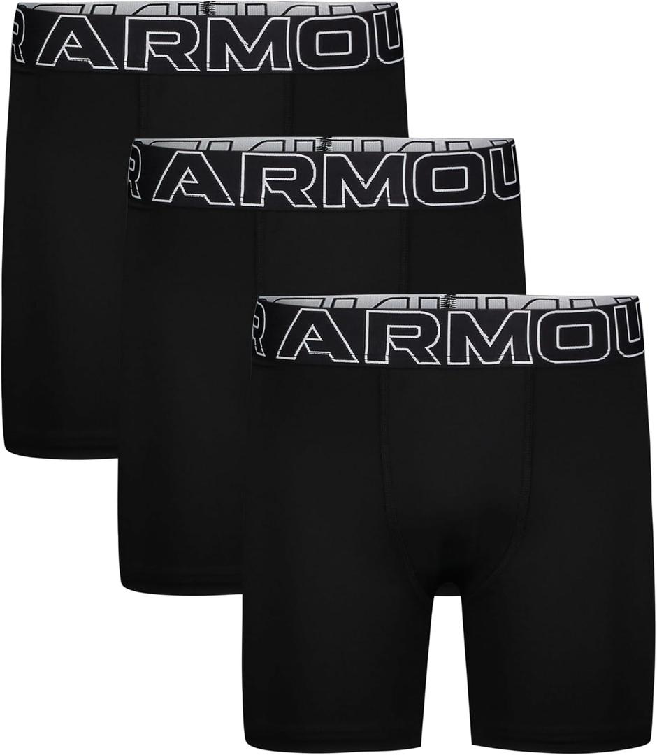 Under Armour Boys' Big Performance Boxer Briefs, Lightweight & Smooth Stretch Fit (Medium, Solid Black Three Pack)