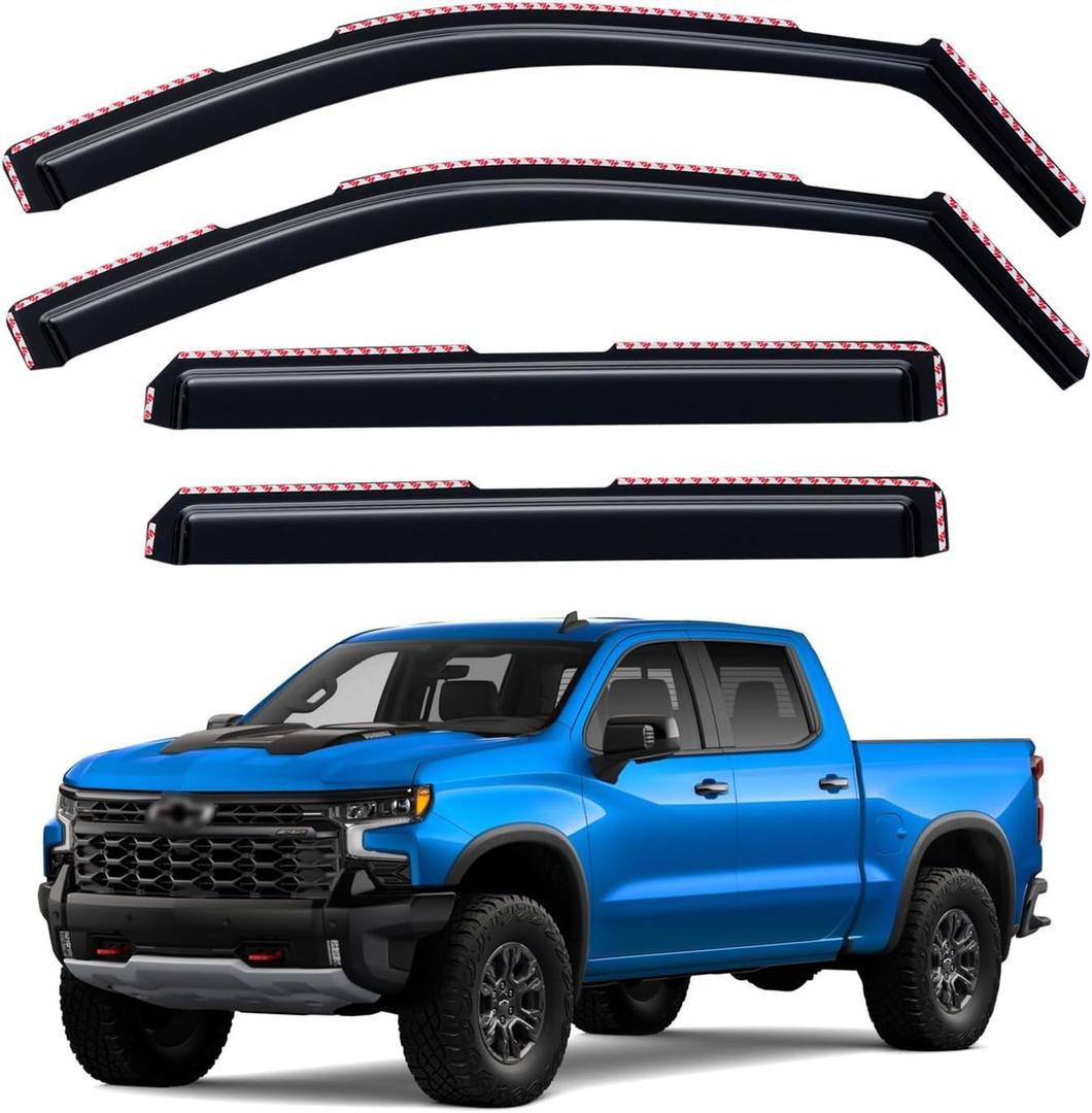 in-Channel Window Visors Rain Guards for 2019-2026 Chevy Silverado/GMC Sierra 1500 Crew Cab, Window Vent Wind Shades Deflectors