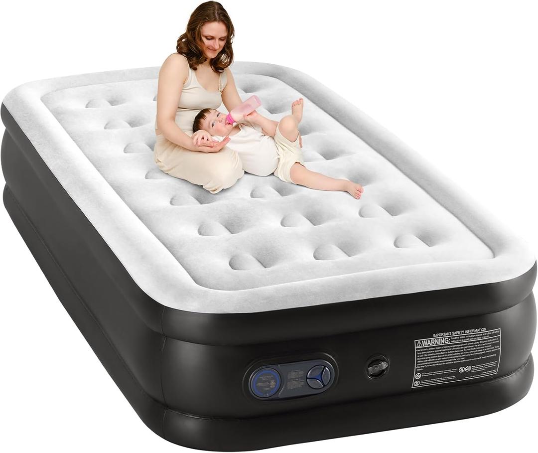 Sweetcrispy Twin Air Mattress - 18" Inflatable Blow Up Airbed with Built-in High Capacity Pump, Double Height, Non-Slip Bottom Design, Weight Capacity 660 lbs Air Bed for Home or Camping