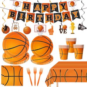 130 Pcs Basketball Party Supplies Basketball Party Decorations Plates Napkins Cups Forks Tablecloth Banner Hanging Swirl for Basketball Birthday Party Decorations, Serves 24 130 Pcs Basketball Party Supplies Basketball Party Decorations Plates Napkins Cups Forks Tablecloth Banner Hanging Swirl for Basketball Birthday Party Decorations, Serves 24