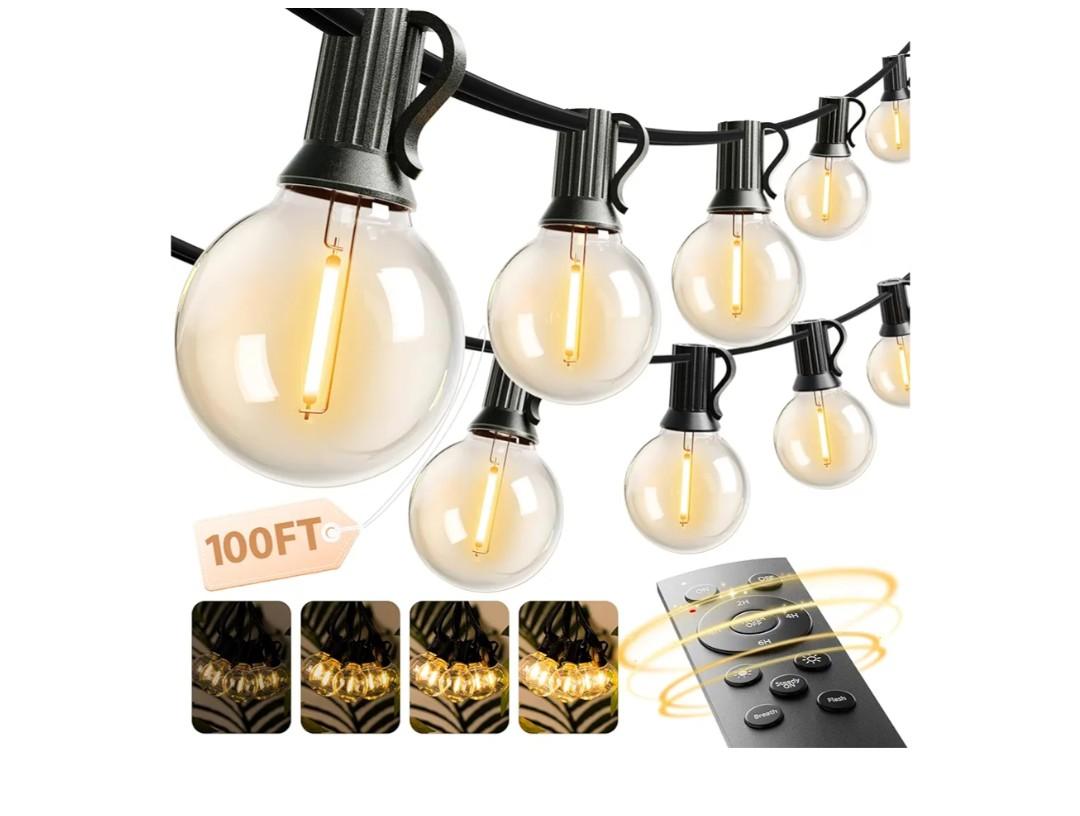 Addlon 100FT Outdoor String Lights G40 with Remote, 54 LED Shatterproof Bulbs, Dimmable Patio Globe Lights Waterproof, Hanging Outside Lighting for Backyard, Garden, Deck, Balcony, Porch, Café, Decor