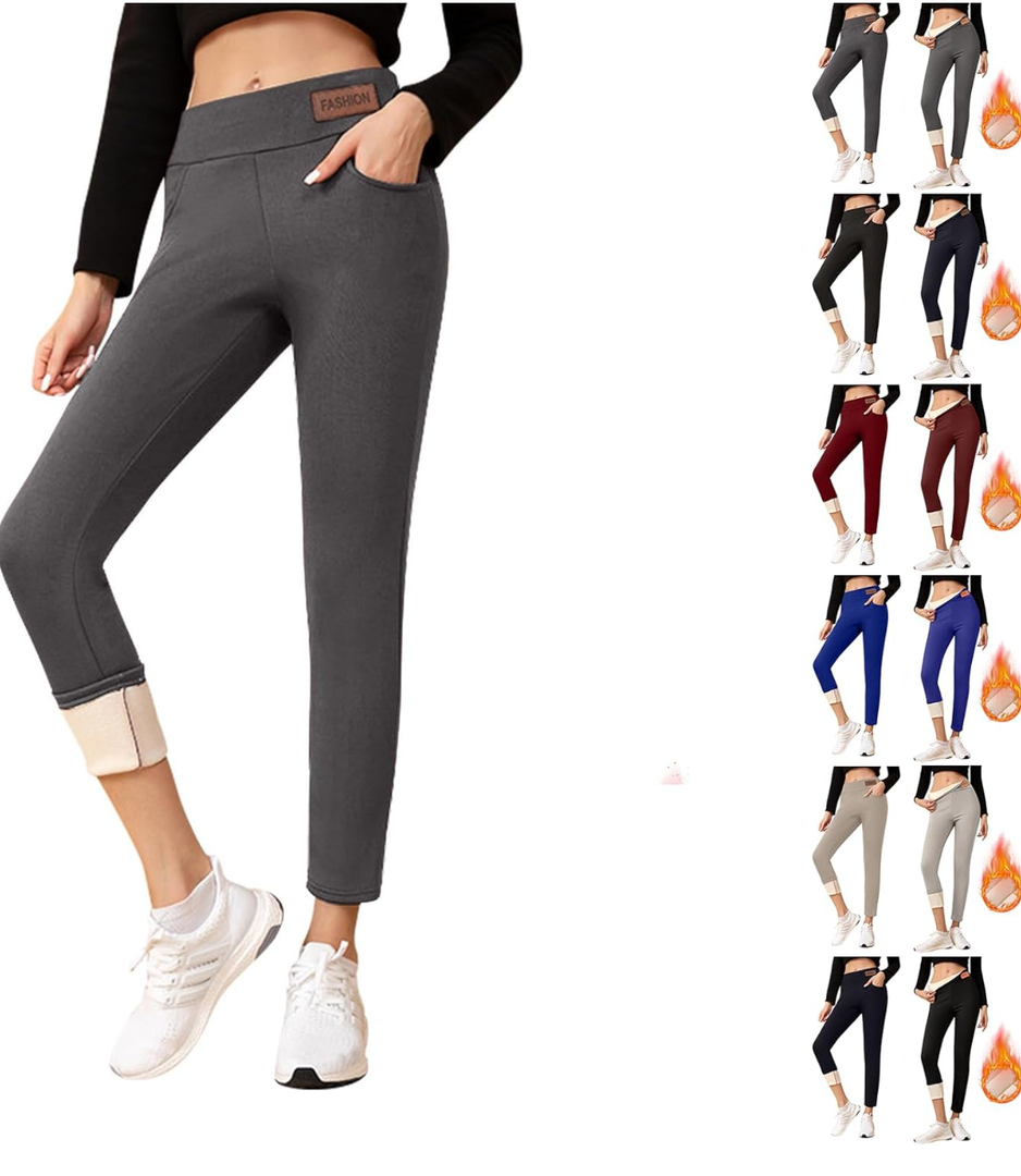 Fleece Lined Leggings Women with Pockets Warm Thick High Waisted Thermal Leggings Soft Wool Leggings Cold Weather size M