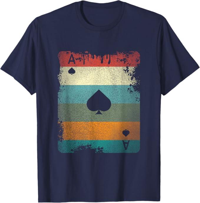 Vintage Poker Ace of Spades Retro Cards Gift T-Shirt, Navy Blue, Size Small