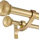Warm Gold Double Curtain Rods 72 to 144 Inch, Double Decorative Curtain Rods with End Cap Finials, Double Curtain Rods for Window, 1-Inch Front and 5/8 Inch Back Double Window Drapery Rod