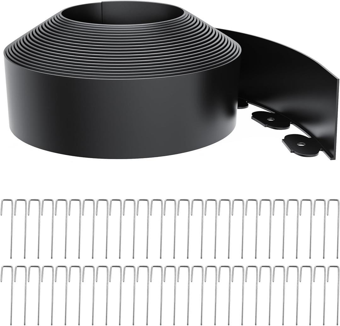 Landscape Edging 4 Inch Tall 40FT with 50Pcs Metal Spikes, Plastic Garden Edging Border No Dig Garden Border Edging Lawn Edging for Landscaping, Flower Bed, Yard