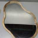 Asymmetrical Wooden Framed Wall Mirror Modern Unique Shape Hanging Mirror Artistic Irregular Mirror Decor Bathroom Vanity Bedroom Living Room Entryway Hallway Large Natural 26"x18" (26"L x 18"W)