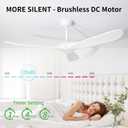 72 Inch White Ceiling Fan No Light Wood Outdoor Ceiling Fans for Patios Living Room Garage Kitchen Mid Century Modern Exterior Extra Large Ceiling Fan Without Light with Downrod