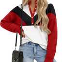 Saodimallsu Womens Color Block Sweaters Mock Neck Button Long Sleeve Knit Henley Shirts Loose Casual Pullover Tops (Medium, Red)