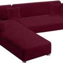 Sectional Couch Covers 2-Piece Softness L Shaped Sofa Cover Super Stretch L-Type Couch Slipcover with 2Pcs Pillowcases Sofa Slipcover 3 Seater + 3 Seater Furniture Protector (Burgundy)