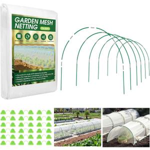 Garden Netting Kit for Raised Beds, 10x30FT Ultra Fine Mesh Netting 6 Sets of 8FT Fiberglass Garden Hoops, Bird Barrier Protection Net Vegetable Plant Cover Fruit Flowers Row Cover