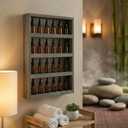 MyGift Vintage Weathered Gray Solid Wood Wall-Mounted Essential Oil Holder Rack – 24-Bottle Storage Display Shelf