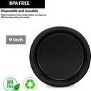 Black Plastic Plates 9 Inch - 50 count - Plastic Solid Round Party Plates For Weddings, BBQs, Birthday Plates - Disposable Black Plates - Plastic Dessert Plates