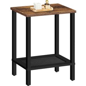 HOOBRO End Table, Small Side Table with 2-Tier Storage Shelves, Nightstand with Faux Rattan Decoration, for Living Room, Bedroom, Rustic Brown and Black BF91BZ01