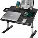 Laptop Desk for Bed, NEARPOW XXL Bed Table for Laptop and Writing, Adjustable Computer Tray Foldable Laptop Stand for Bed or Sofa W/Anti-Slip Faux Leather, Removable Stopper, Book Stand & Drawer Black