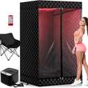 New UpgradeRed Light Sauna Box for Relaxation,Detoxification,Portable Steam Sauna for Home with XL Steamer,16 Levels, 75x 40x40Double DoorsLarger Folding Chair, Gym-Black (Black)