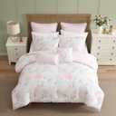 Laura Ashley - Queen Bonus Comforter Set, Reversible Bedding with a Soft Feel, 7 Piece Bed Set with Matching Pillowcases, Euro Shams, & Throw Pillow Covers (Serenity Roses/Mattie Stripe Pink)