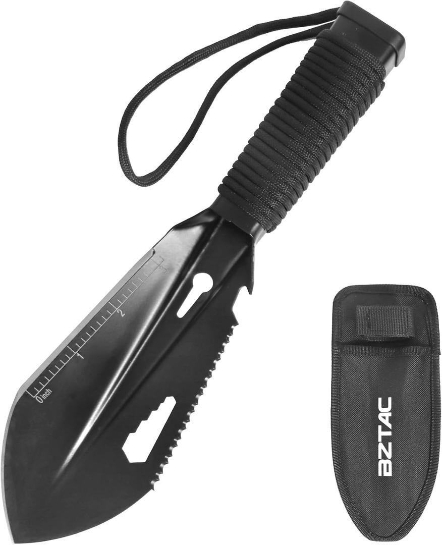 Tactical Mini Hand Shovel Small Camping Shovel Portable Backpacking Trowel Survival 7 in 1 Shovel Versatile Gardening Trowel for Camping, Gardening, Outdoor Survival (Black)