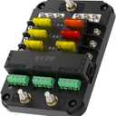 WUPP 12V Fuse Block with Relay, Automotive 6 Circuits Fuse and Relay Box With ACC Interface, Universal Fuse Block and Relay Kit for Cars Trucks Marine Boat (6 Way Fuse Block with Relay Box)