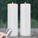 4" x 12" Flameless LED Waterproof Remote Pillar Candles, Timer Battery Operated Flickering Large Plastic White Outdoor Candles (Long Lasting 420 Hours, Pack of 2)