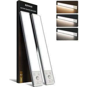 EZVALO Under Cabinet Lighting, 3500mAh Rechargeable Motion Sensor Light Indoor, 3 Color Temps, 5-Level Dimmable Magnetic Wireless Closet Lights for Kitchen, Pantry, Stairs (2 Pack)