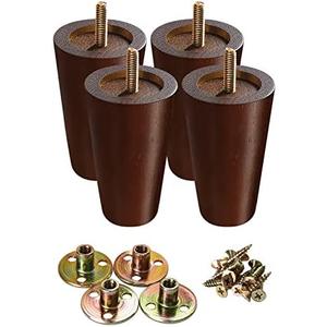 Wood Furniture Legs 4 Inches, Round Brown Sofa Legs Set of 4, Chair Legs, Replacement Couch Legs for Armchair, Cabinet, Mid Century Modern Dresser Or Home DIY Projects Bun Feet