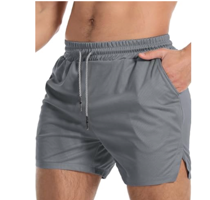 Aolesy Men's Gym Workout Shorts 5 Inch Lightweight Bodybuilding Athletic Shorts Running Training with Zipper Pockets & Towel Loop, 2XL