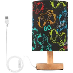 Bedside Table Lamp Video Game Nightstand Lamp with Wood Gaming Gamer Colorful Desk Lamps for Bedroom Living Room Nursery Office Home Decor