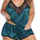 XAKALAKA Women Plus Size Pajamas Cami Shorts Set Nightwear Sexy Lace Lingerie Sleepwear (4X-Large, Greensd)