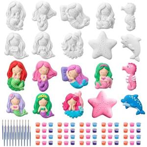 20 Set Mermaid Ceramic Painting Kit Mermaid Party Favors Include Unpainted Statues Brushes and Acrylic Paints DIY Ceramic to Paint Arts and Crafts for Adults Art Supplies Under The Sea Party Favors 